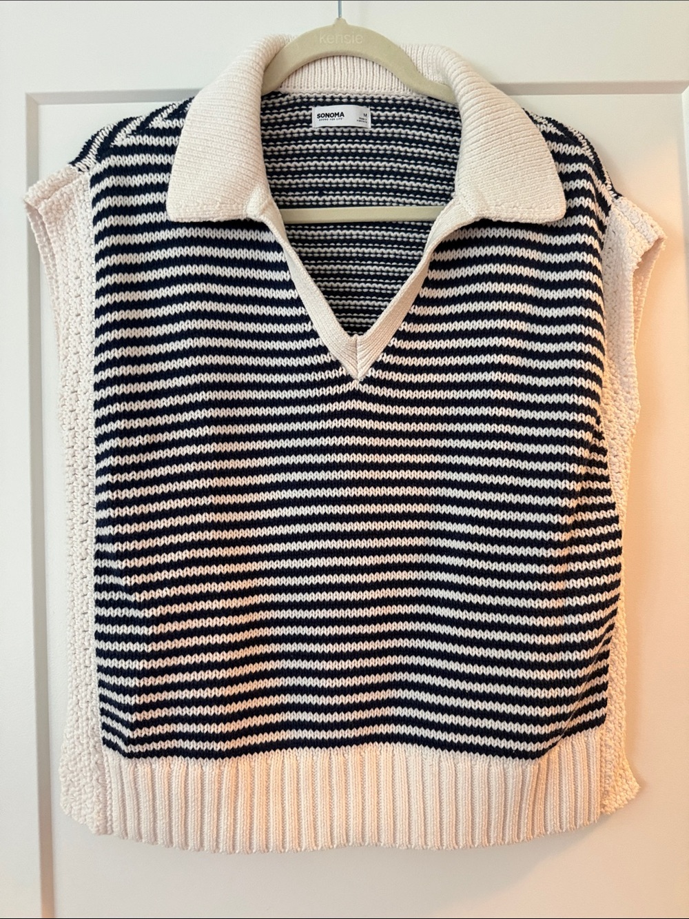 Sonoma Navy and Cream Striped V-Neck Polo Sweater Vest